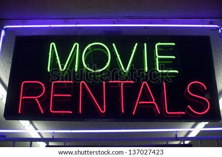 movie rentals neon sign