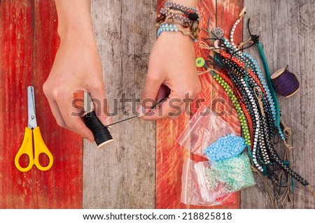 making bead bracelets background