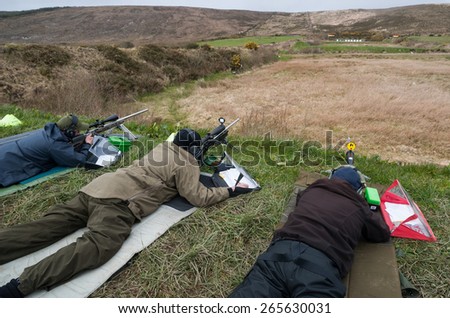 Castlemaine, Ireland - 28th March 2015: Rifle target shooting at Castlemaine gun range, Target shooting has grown popularity in Ireland even with some of the strictest firearms laws in Europe