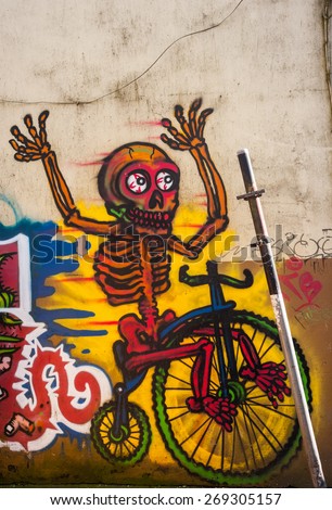 Cork City, Ireland - 28th March 2015: back alley street graffiti in Cork city, Ireland
