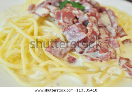 Spaghetti Carbonara with Beef Bacon