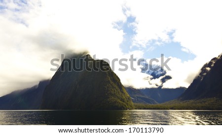 An awesome landscape in a fjord in New Zealand.