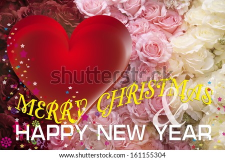 Christmas and New Year Card with Red Heart and Rose.This Card blank area for fill Wish Well Wording and logo by yourself.