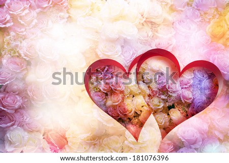 Blossom Rose inside Twin Heart. Fade and blur rose Background.