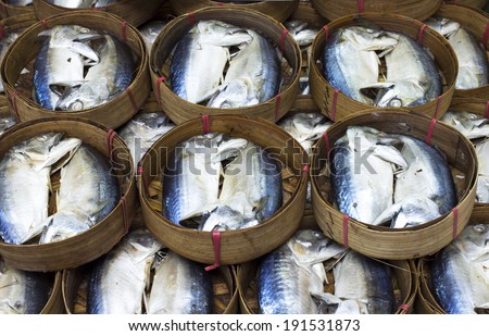 Boil Blue Mackerel in fish market.Mackerel fish from Andaman sea in  India Ocean.