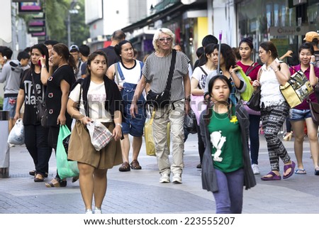 BANGKOK,THAILAND-OCTOBER 2014: Thailand in trouble tourism.Few tourist from Europe and USA after coup d\'etat  and two british tourist were killed. Majority tourist from China,Korea,and Middle East.