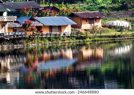 MAE HONG SON,THAILAND-JANUARY 6 2015:Hill tribe chinese village,name is RakThai village at Mae Hong Son province,North of Thailand.Famous  of tourism by nice lake and old china house style.