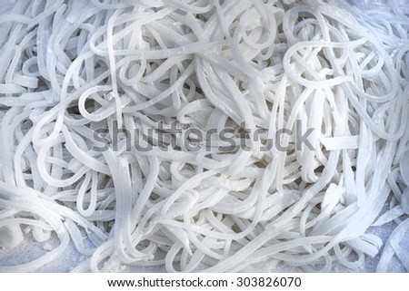 White chinese noodle or Narrow wet rice noodles made from rice flour.Tradition food in china and south east Asia.