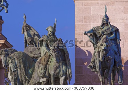 Detail of Heroes\' statue on a Heroes\' Square in Budapest, Europe