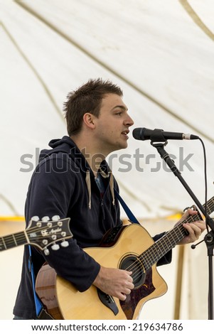 NORTHUMBERLAND,ENGLAND, AUGUST 30, 2014. Music duo, Dead Mans Shoes, perform at fund raising event in aid of Great North Air Ambulance, August 30, 2014, Northumberland, England, UK.