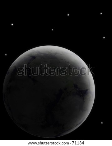 Planet in space - separating from darkness in majority of image. Good way to separate text. computer generated