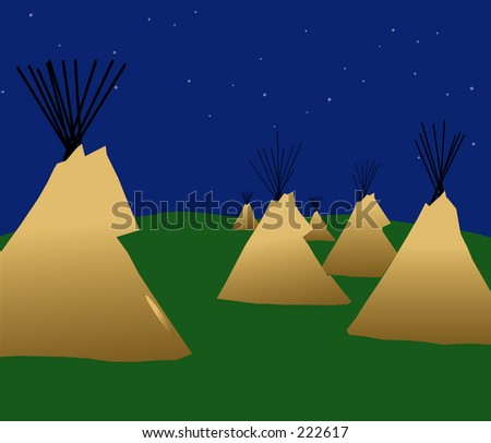 Tipis on the plains at night. stars in sky.