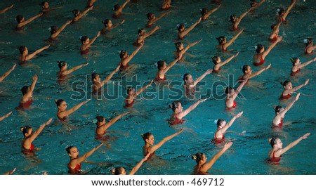 Swimming team pointing
