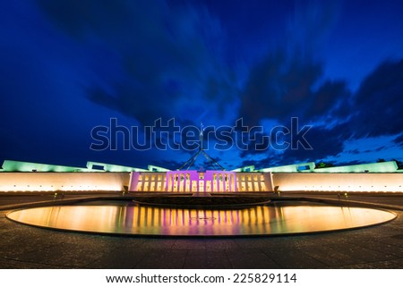 Night view of Parliament House, Canberra, Australia