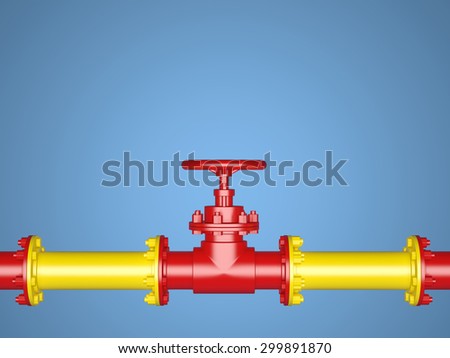 Yellow and red pipe on a blue background