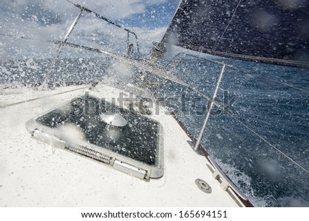 Yacht Bow/ sea spray coming over the bow of a yacht in full sail