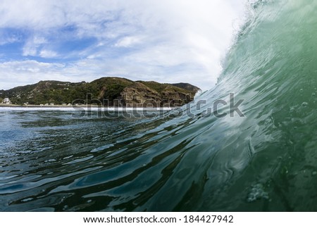 Breaking Wave/ a great surf wave breaks at Piha Beach, New Zealand.