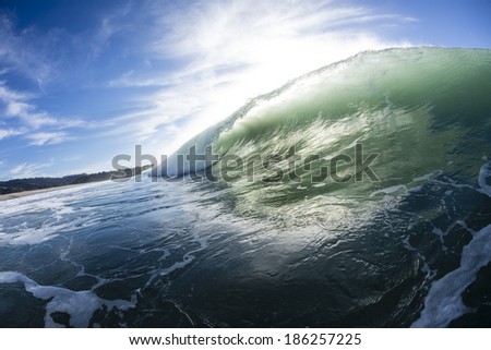 Barrelling Wave, New Zealand/ a perfect left had breaking wave pitches out to create a tube, the sort of wave surfers look to ride