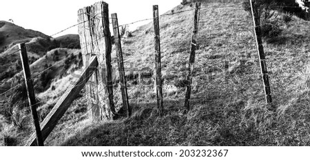 Old Farm Fence/ a weather worn old farm fence shot as a panorama for optimal fine detail and file size.
