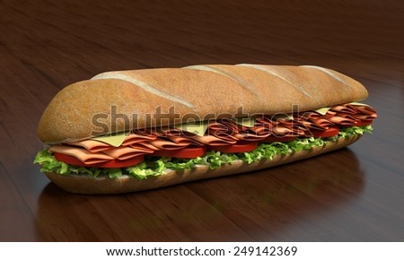 3d illustration of a sub sandwich with background