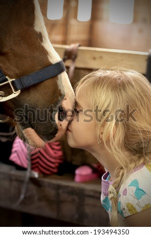 Cute little girl petting the horse Cute little girl petting the horse