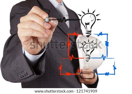 engineer hand draws electrical diagram - series and parallel connection concept