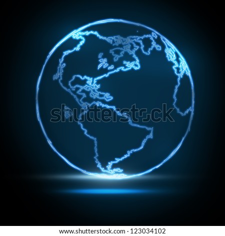 Abstract Glowing World Map on black background