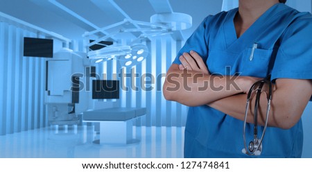 success smart medical doctor with operating room.