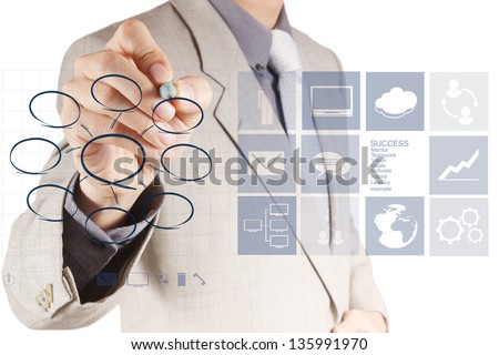 businessman hand drawing an empty diagram on new computer interface as concept