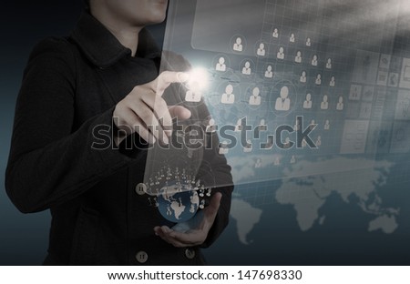 businesswoman hand working with new interface computer graph as concept