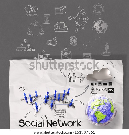 hand drawing diagram of social network structure as concept