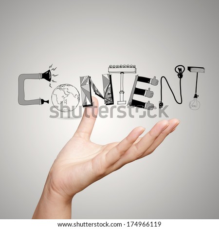 close up of hand showing design word CONTENT as concept
