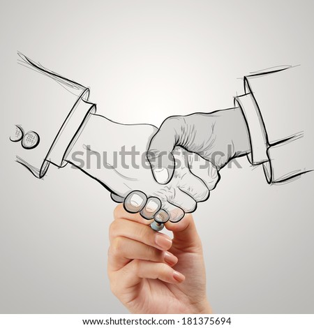 hand drawn handshake sign as partnership business concept