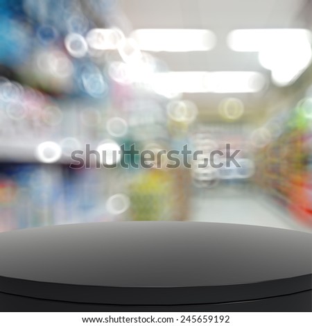 Empty laminate shelf and blurred  background for business product presentation