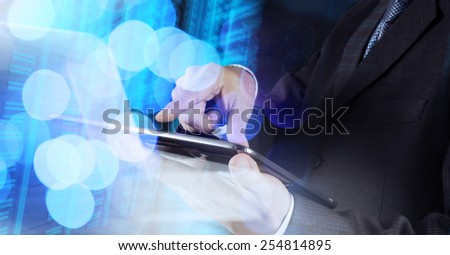 double exposure of businessman working with digital cloud network concept