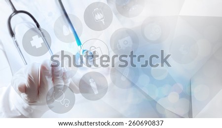 double exposure of success smart medical doctor working with abstract blurry bokeh and low polygon  background as concept