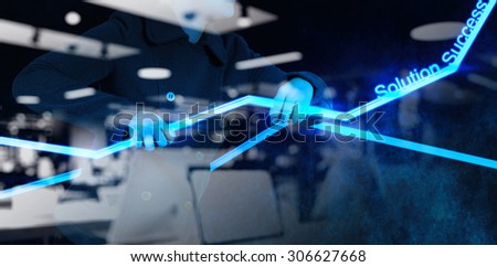 double exposure of businesswoman hand working with new interface computer graph as concept