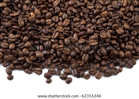 A lot of coffee beans with white foreground.