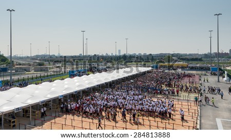 MILAN, ITALY - JUNE 3, 2015 - Expo Milano 2015, crowd line up in long queues before security check point