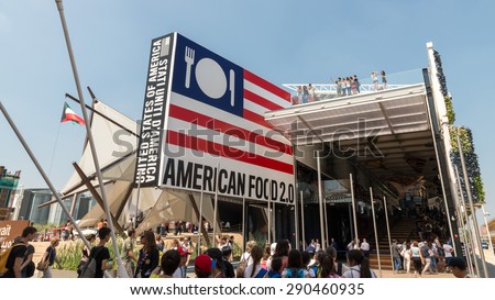 MILAN - JUNE 3, 2015 - Expo Milano 2015, Visitors line up long queue at Usa pavilion, American Food 2.0