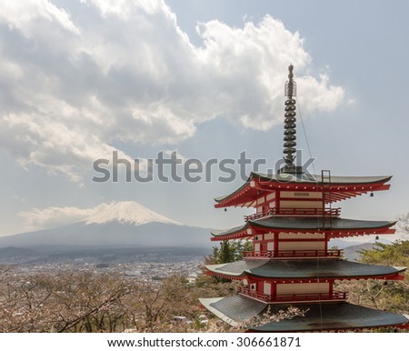 Mount Fuji and Chureito Pagoda, Fujiyoshida, Japan