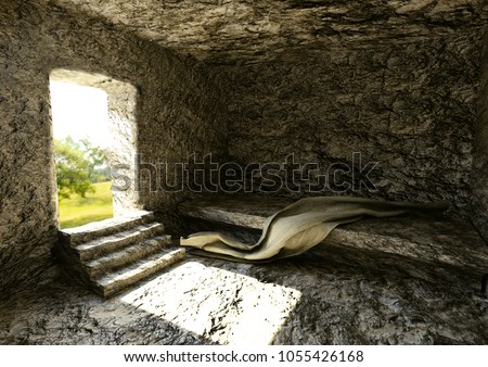 Empty Tomb - Crucifixion And Resurrection Of Jesus Christ, 3D Rendering