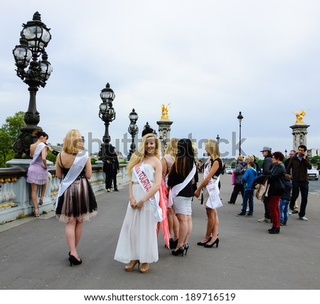 PARIS, FRANCE - APRIL 20, 2014: Finalists of beauty competition \