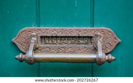 Ornate brass letterbox  with inscription LETTRES (\