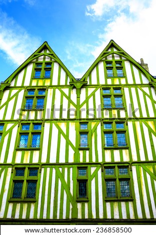 Old half timbered house house in medieval town.