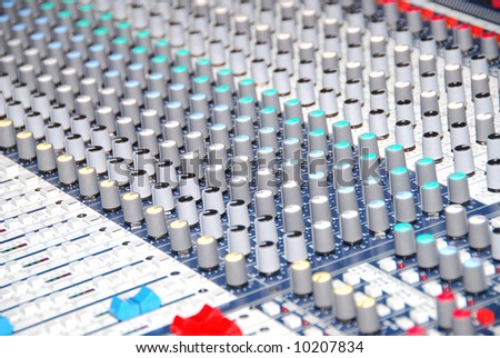 closeup of a sound control mixer