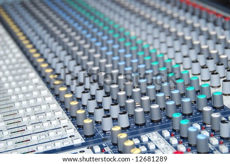 closeup of sound control mixer