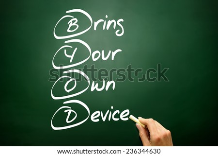 Hand drawn Bring Your Own Device (BYOD), business concept on blackboard