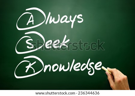 Hand drawn Always Seek Knowledge (ASK), business concept on blackboard