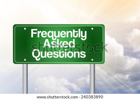 Frequently Asked Questions (FAQ) Green Road Sign, Business Concept